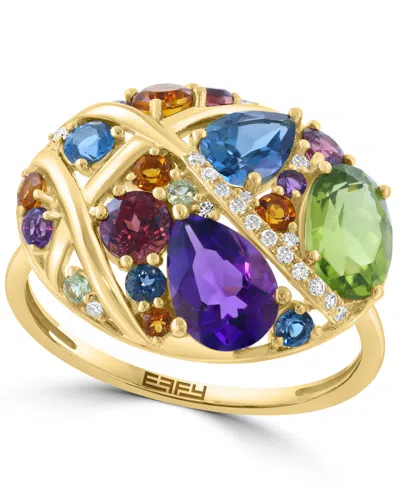 Effy Collection Diamond (1/20 Ct. T.w.) & Multi Gemstones (3-1/3 Ct. T.w.) Ring In 14k Yellow Gold