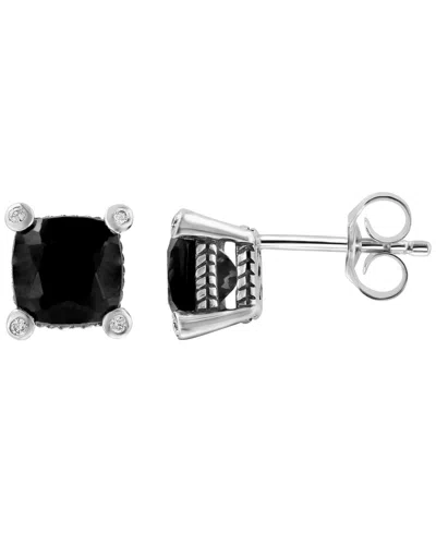 Effy Collection Diamond (1/20 Ct. T.w.) And Onyx Earrings In Sterling Silver