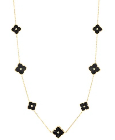 Effy Collection Diamond (1/20 Ct. T.w.) & Onyx Necklace In 14k Yellow Gold In Black