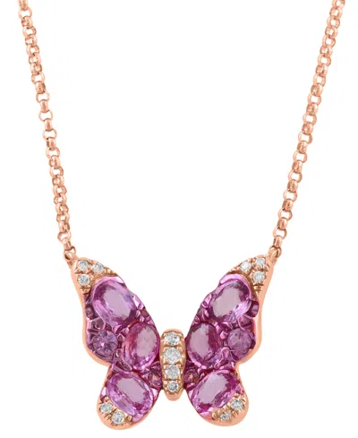 Effy Collection Diamond (1/20 Ct. T.w.) & Pink Sapphire (1-1/8 Ct. T.w.) Pendant Necklace In 14k Rose Gold