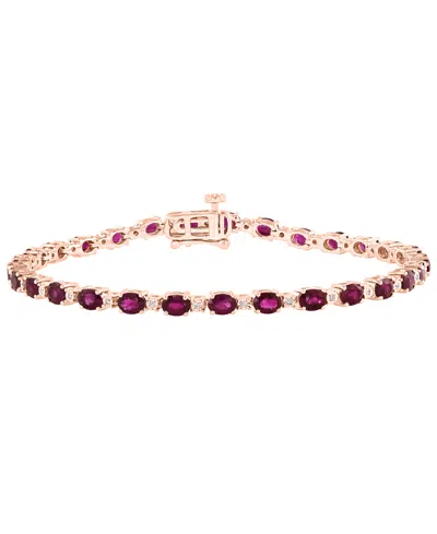 Effy Collection Diamond (1/20 Ct. T.w.) And Ruby (6-1/3 Ct. T.w.) Tennis Bracelet In 14k Rose Gold Plated Over Sterl
