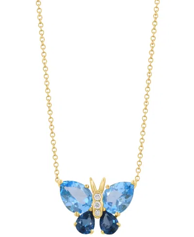 Effy Collection Diamond (1/20 Ct. T.w.), Blue (2-3/4 Ct. T.w.) & London Blue Topaz (1 Ct. T.w.) Pendant Necklace In 