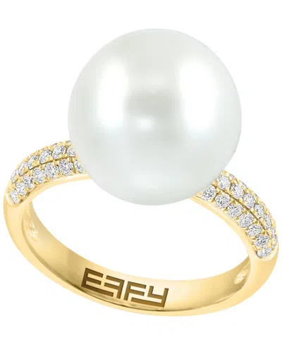 Effy Collection Diamond (1/3 Ct. T.w.) & Freshwater Pearl (12mm) Ring In 14k Yellow Gold