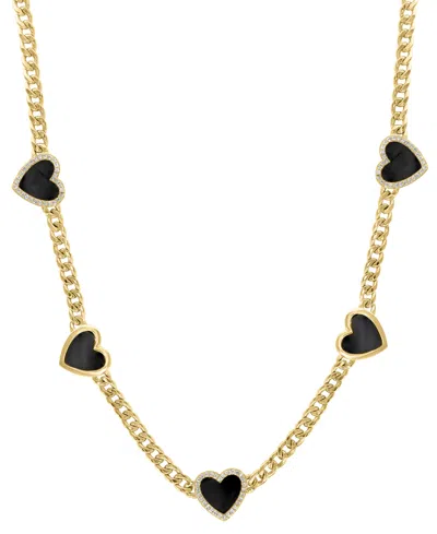 Effy Collection Diamond (1/4 Ct. T.w.) & Onyx (4-3/8 Ct. T.w.) Chain 16-1/2" Necklace In 14k Gold Over Silver In Black
