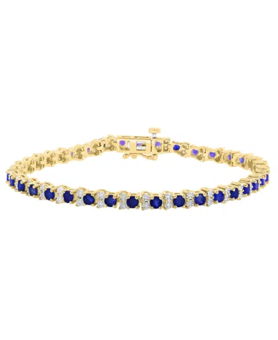 Effy Collection Diamond (1/4 Ct. T.w.) And Sapphire (3-7/8 Ct. T.w.) Tennis Bracelet In 14k Gold Plated Sterling Sil In Gold Over Silver