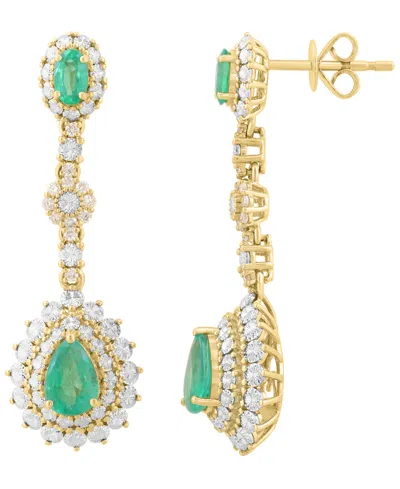 Effy Collection Diamond (1/5 Ct. T.w.) & Emerald (1-5/8 Ct. T.w.) Drop Earrings In 14k Two-toned Gold