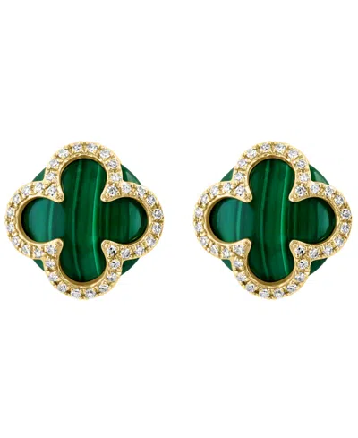 Effy Collection Diamond (1/5 Ct. T.w.) And Malachite Earrings In 14k Yellow Gold In Green