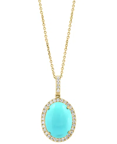 Effy Collection Diamond (1/5 Ct. T.w.) And Turquoise Pendant Necklace In 14k Yellow Gold