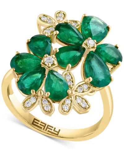 Effy Collection Diamond (1/6 Ct. T.w.) & Emerald (3-3/4 Ct. T.w.) Ring In 14k Yellow Gold