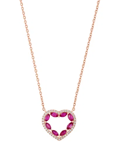 Effy Collection Diamond (1/6 Ct.t.w.) And Ruby (3/4 Ct.t.w.) Heart Pendant Necklace In 14k Rose Gold