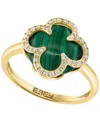 Effy Collection Diamond (1/8 Ct. T.w.) And Malachite Ring In 14k Yellow Gold In Multi