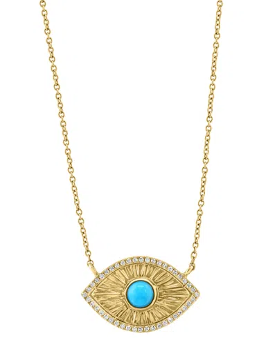 Effy Collection Diamond (1/8 Ct. T.w.) And Turquoise Necklace In Gold Over Sterling Silver