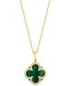 Effy Collection Diamond (1/8 Ct. T.w.), Malachite Pendant Necklace In 14k Yellow Gold In Brown
