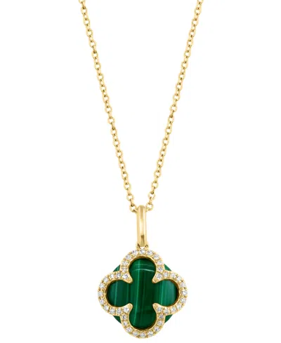 Effy Collection Diamond (1/8 Ct. T.w.), Malachite Pendant Necklace In 14k Yellow Gold In Brown