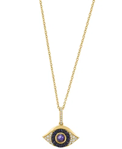 Effy Collection Diamond (1/8 Ct. T.w.), Sapphire (1/4 Ct. T.w.) & Tanzanite (1/3 Ct. T.w.) Pendant Necklace In 14k Y In Gold