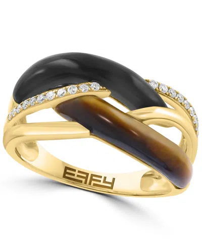 Effy Collection Diamond (1/8 Ct. T.w.), Tigers Eye (1-7/8 Ct. T.w.) & Onyx Ring In 14k Yellow Gold
