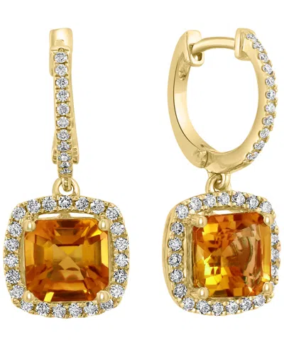 Effy Collection Diamond (3/8 Ct. T.w.) And Citrine (3-7/8 Ct. T.w.) Earrings In 14k Yellow Gold