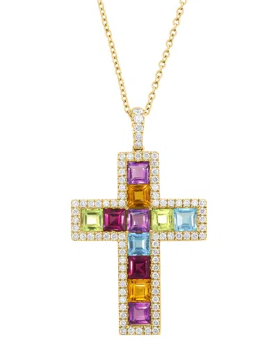 Effy Collection Diamond (3/8 Ct. T.w.) And Multi-gemstone (2-3/4 Ct. T.w.) Pendant Necklace In 14k Yellow Gold