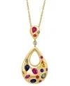 Effy Collection Diamond Accent & Multi Sapphire (1-5/8 Ct. T.w.) Pendant Necklace In 14k Gold Over Silver, 17" + 1"  In Blue