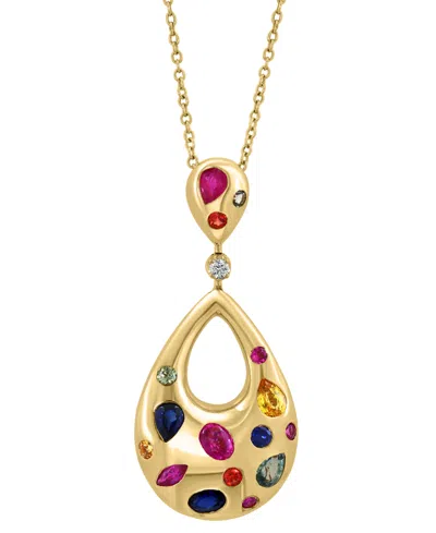 Effy Collection Diamond Accent & Multi Sapphire (1-5/8 Ct. T.w.) Pendant Necklace In 14k Gold Over Silver, 17" + 1"  In Blue
