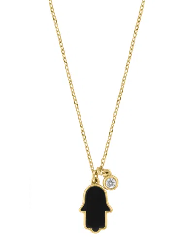 Effy Collection Diamond Accent And Onyx Hamsa Pendant (0.03 Ct. T.w.) In 14k Yellow Gold