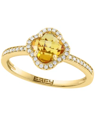 Effy Collection Diamond And Citrine Ring (1/10 Ct. T.w. Diamond, 1-1/10 Ct. T.w. Citrine) In 14k Yellow Gold In Multi