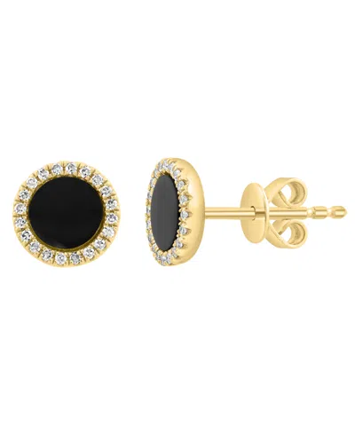 Effy Collection Diamond And Onyx Earrings (1/10 Ct. T.w.) In 14k Yellow Gold