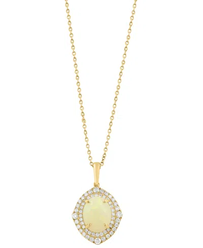Effy Collection Diamond And Opal Pendant (3/8 Ct. T.w. Diamond, 1-3/4 Ct. T.w. Opal) In 14k Yellow Gold