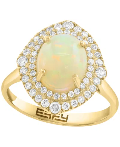 Effy Collection Diamond And Opal Ring (3/8 Ct. T.w. And 1-3/4 Ct. T.w.) In 14k Yellow Gold