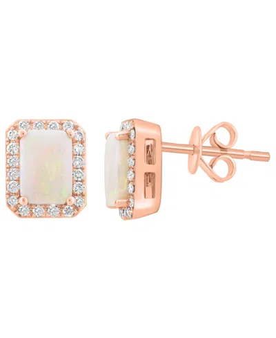 Effy Collection Diamond And Opal Stud Earrings (1/4 Ct. T.w. Diamond, 1-1/10 Ct. T.w. Opal) In 14k Rose Gold
