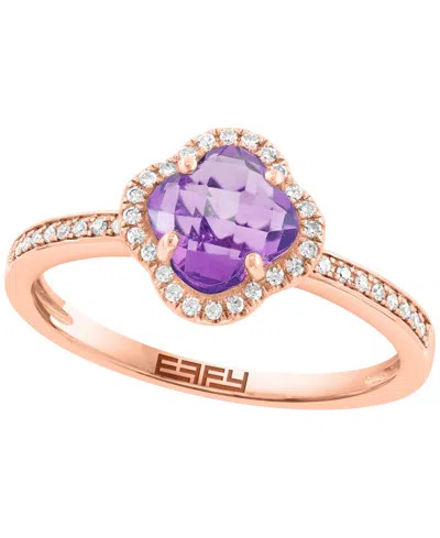 Effy Collection Diamond And Pink Amethyst Ring (1/10 Ct. T.w. Diamond And 1-1/10 Ct. T.w. Pink Amethyst) In 14k Rose In Multi