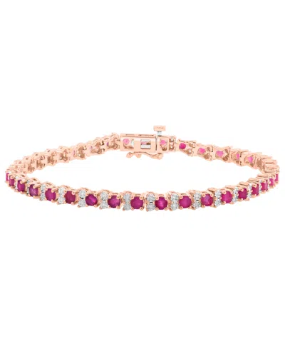 Effy Collection Diamond And Ruby Bracelet (1/4 Ct. T.w. Diamond, 3-7/8 Ct. T.w. Ruby) In Rose Gold Plated Sterling S In Yellow Gold