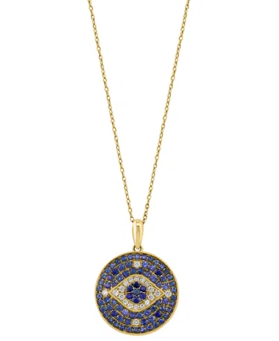 Effy Collection Diamond And Sapphire Circle Pendant Necklace (1/4 Ct. T.w. Diamond, 1-1/5 Ct. T.w. Sapphire) In 14k  In Yellow Gold