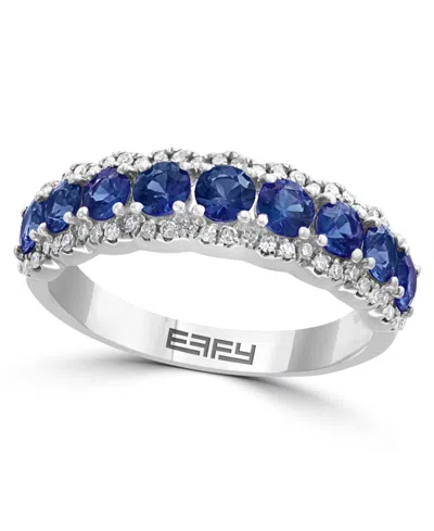 Effy Collection Diamond And Sapphire Ring (3/8 Ct. T.w. Diamond, 1-1/4 Ct. T.w. Sapphire) In 14k White Gold