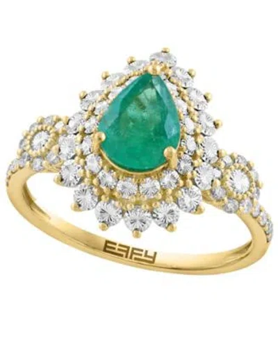 Effy Collection Diamond Emerald Drop Earrings Ring In 14k Two Toned Gold In Two-toned Gold