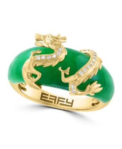 Effy Collection Diamond Jade Dragon Pendant Ring In 14k Yellow Gold In Multi