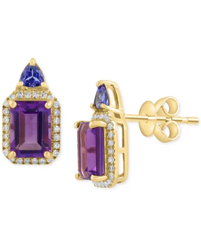 Effy Collection Effy Amethyst (2 Ct. T.w.), Tanzanite (1/5 Ct. T.w.), & Diamond (1/6 Ct. T.w.) Halo Stud Earrings In In Multi