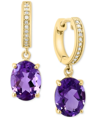 Effy Collection Effy Amethyst (3-1/2 Ct. T.w.) & Diamond (1/20 Ct. T.w.) Dangle Huggie Hoop Earrings In 14k Gold