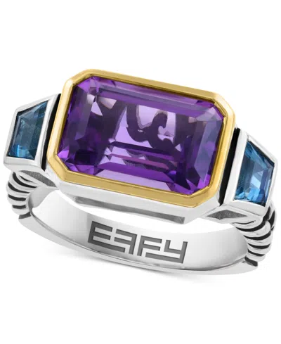 Effy Collection Effy Amethyst (3-1/3 Ct. T.w.) & London Blue Topaz (1 Ct. T.w.) Ring In Sterling Silver & 14k Gold-p In Multi Gemstone
