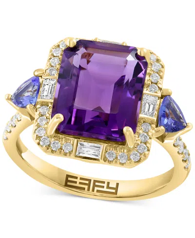 Effy Collection Effy Amethyst (3-7/8 Ct. T.w.), Tanzanite (1/2 Ct. T.w.) & Diamond (3/8 Ct. T.w.) Statement Ring In In Yellow Gol