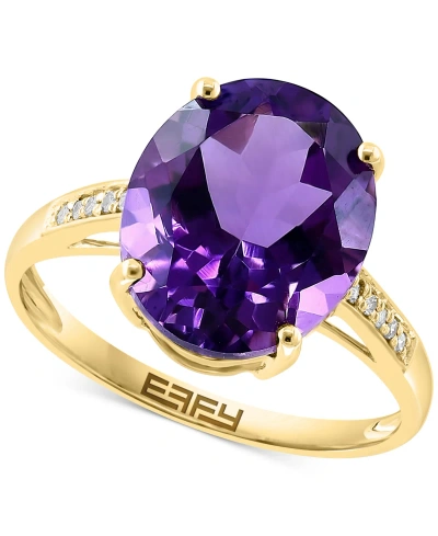 Effy Collection Effy Amethyst (4-1/6 Ct. T.w.) & Diamond (1/20 Ct. T.w.) Oval Ring In 14k Gold
