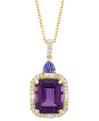 Effy Collection Effy Amethyst (4 Ct. T.w.), Tanzanite (1/2 Ct. T.w.), & Diamond (1/3 Ct. T.w.) In 14k Gold, 17" + 1" In Multi Stone