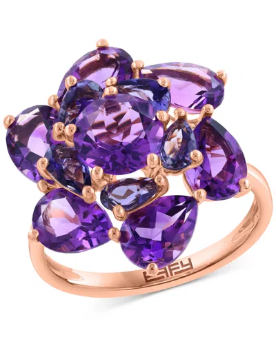 Effy Collection Effy Amethyst (5-1/10 Ct. T.w.) & Iolite (3/4 Ct. T.w.) Statement Ring In 14k Rose Gold In Multi