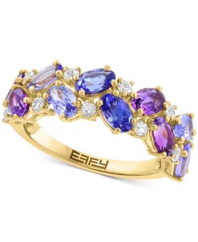 Effy Collection Effy Amethyst (7/8 Ct. T.w.), Tanzanite (1-3/8 Ct. T.w.), And White Sapphire (1/5 Ct. T.w.) Cluster In Multi Stone