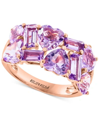 Effy Collection Effy Amethyst (7/8 Ct. T.w.) & Pink Amethyst (4 Ct. T.w.) Heart & Baguette Cluster Ring In 14k Rose In K Rose Gold