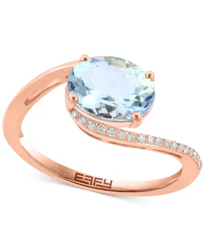 Effy Collection Effy Aquamarine (1-1/2 Ct. T.w.) & Diamond (1/20 Ct. T.w.) Oval Twist Ring In 14k Rose Gold