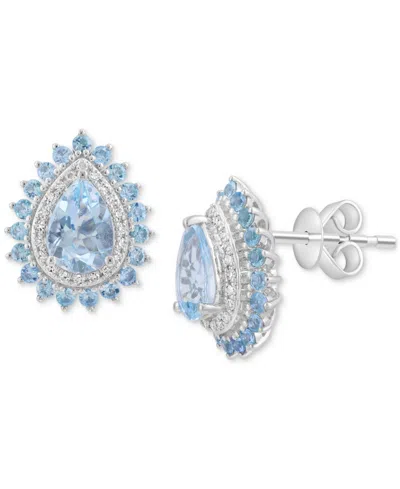Effy Collection Effy Aquamarine (1-3/8 Ct. T.w.), Blue Topaz (5/8 Ct. T.w.) & Diamond (5/8 Ct. T.w.) Stud Earrings I In Multi