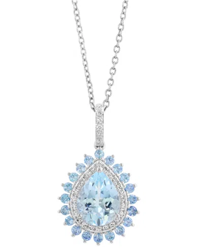 Effy Collection Effy Aquamarine (1-5/8 Ct. T.w.), Blue Topaz (3/8 Ct. T.w.) & Diamond (5/8 Ct. T.w.) 18" Pendant Nec In Multi