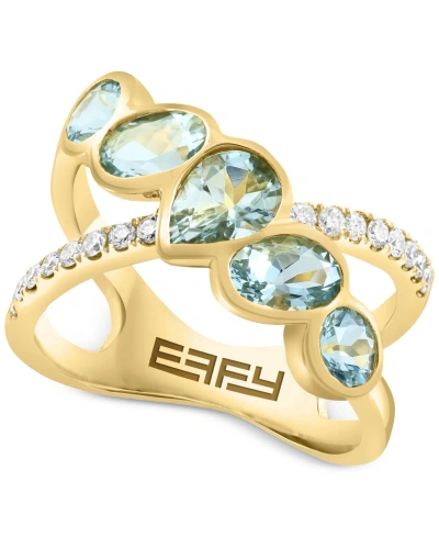 Effy Collection Effy Aquamarine (1-7/8 Ct. T.w.) & Diamond (1/4 Ct. T.w.) Crossover Statement Ring In 14k Gold In Yellow Gold