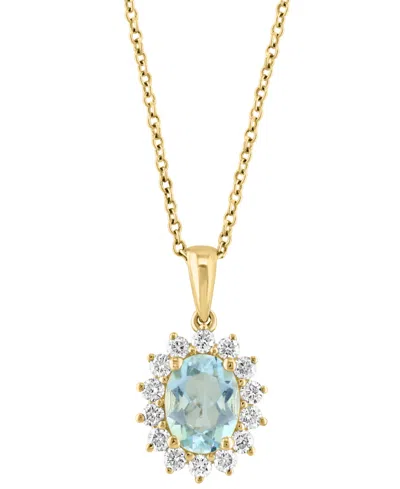 Effy Collection Effy Aquamarine (1 Ct. T.w.) & Diamond (1/3 Ct. T.w.) Oval Halo 18" Pendant Necklace In 14k Gold